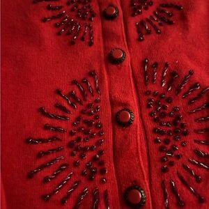 Red Beaded Cardigan with Button Detail